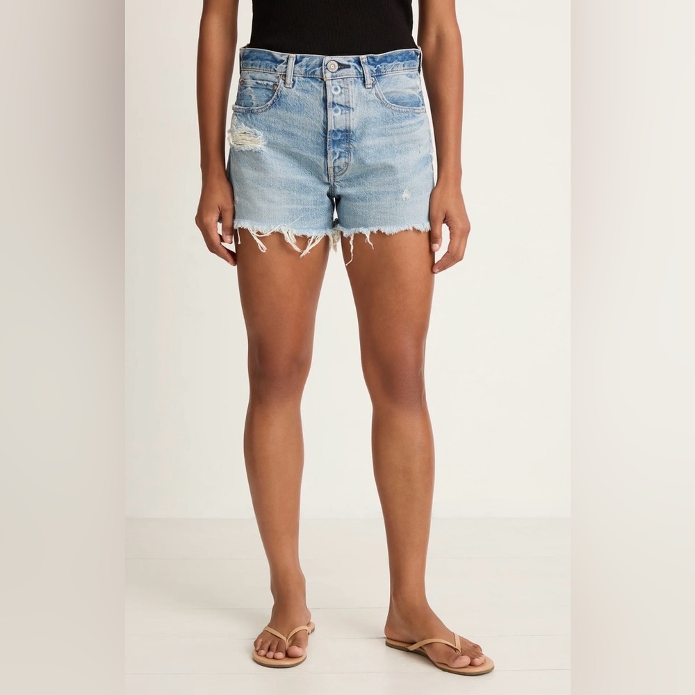 Moussy Vintage Ridgemere Shorts Light Blue Distressed Size 24